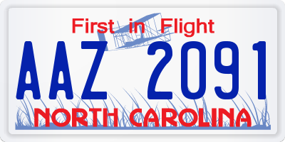 NC license plate AAZ2091