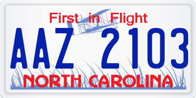 NC license plate AAZ2103