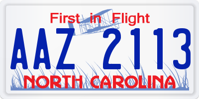 NC license plate AAZ2113