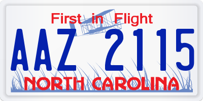 NC license plate AAZ2115