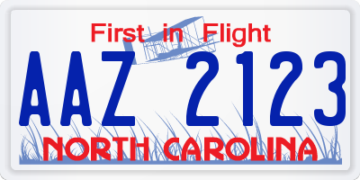 NC license plate AAZ2123