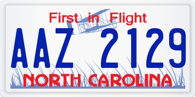 NC license plate AAZ2129