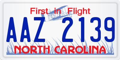 NC license plate AAZ2139
