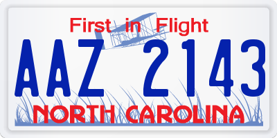 NC license plate AAZ2143