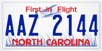 NC license plate AAZ2144