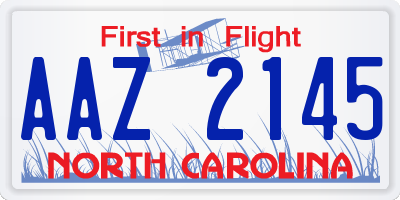 NC license plate AAZ2145