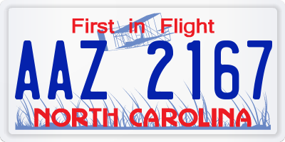NC license plate AAZ2167