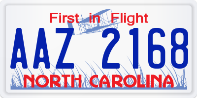 NC license plate AAZ2168