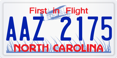 NC license plate AAZ2175