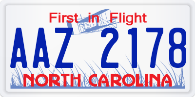 NC license plate AAZ2178