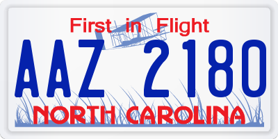 NC license plate AAZ2180