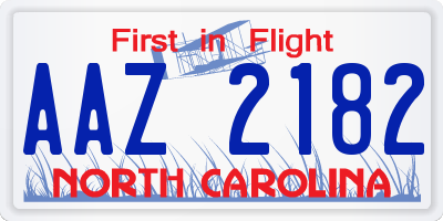 NC license plate AAZ2182