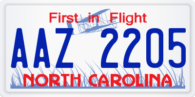 NC license plate AAZ2205
