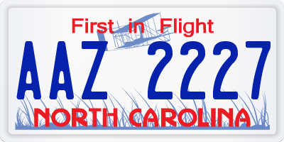 NC license plate AAZ2227