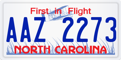 NC license plate AAZ2273