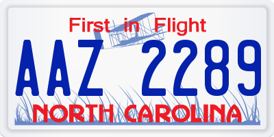NC license plate AAZ2289
