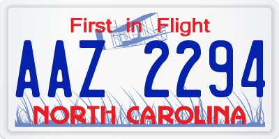 NC license plate AAZ2294