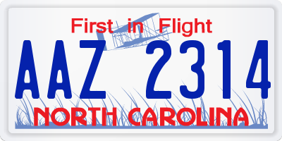 NC license plate AAZ2314