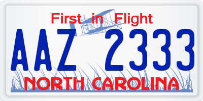 NC license plate AAZ2333