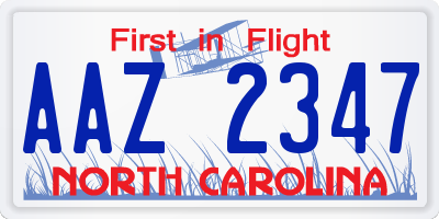NC license plate AAZ2347