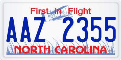 NC license plate AAZ2355