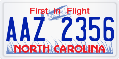 NC license plate AAZ2356