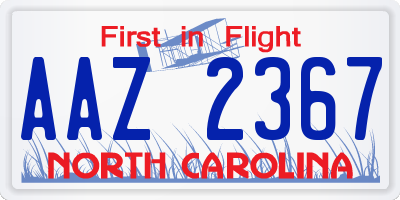 NC license plate AAZ2367