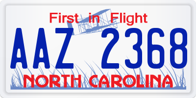 NC license plate AAZ2368