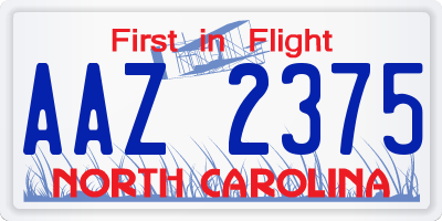NC license plate AAZ2375
