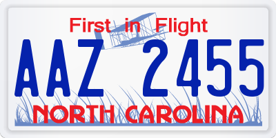 NC license plate AAZ2455
