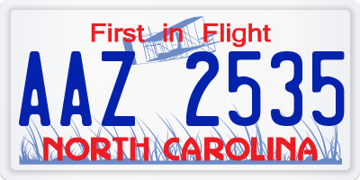 NC license plate AAZ2535