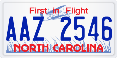 NC license plate AAZ2546