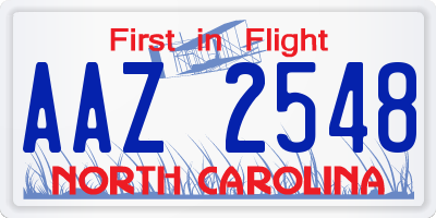 NC license plate AAZ2548