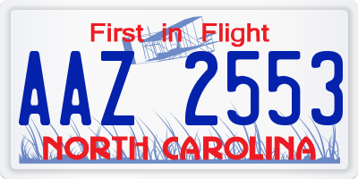 NC license plate AAZ2553