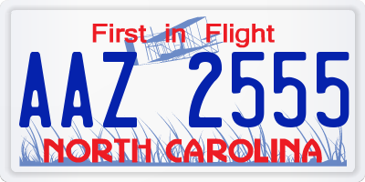 NC license plate AAZ2555