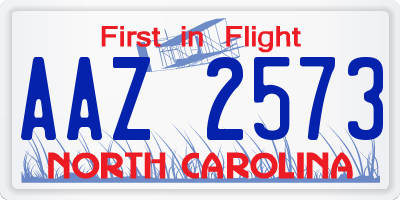 NC license plate AAZ2573