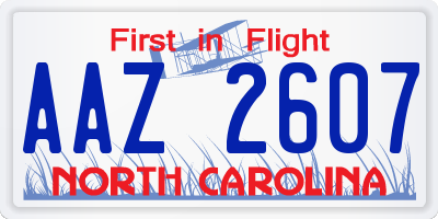 NC license plate AAZ2607