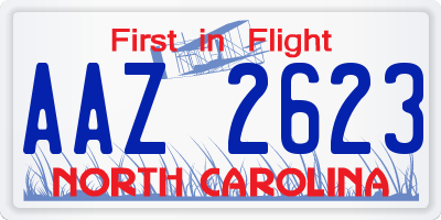 NC license plate AAZ2623