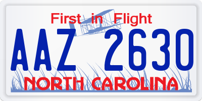 NC license plate AAZ2630