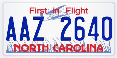 NC license plate AAZ2640