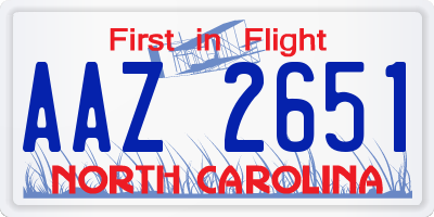 NC license plate AAZ2651