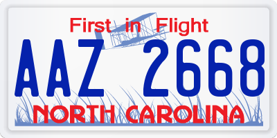 NC license plate AAZ2668