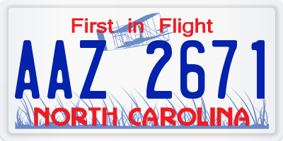 NC license plate AAZ2671