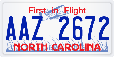 NC license plate AAZ2672