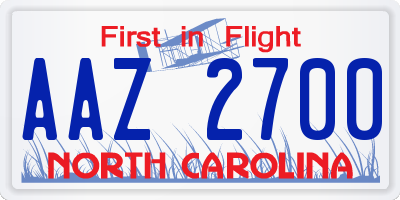 NC license plate AAZ2700