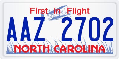 NC license plate AAZ2702