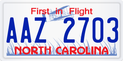 NC license plate AAZ2703