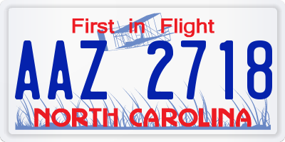 NC license plate AAZ2718