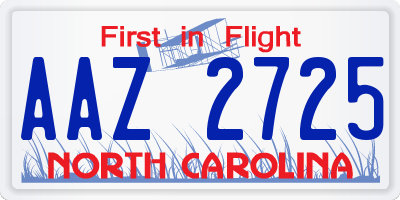 NC license plate AAZ2725