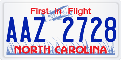 NC license plate AAZ2728